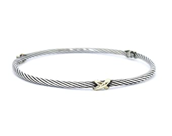 David Yurman X Station Bangle Bracelet 925 Sterling Silver 14k Gold