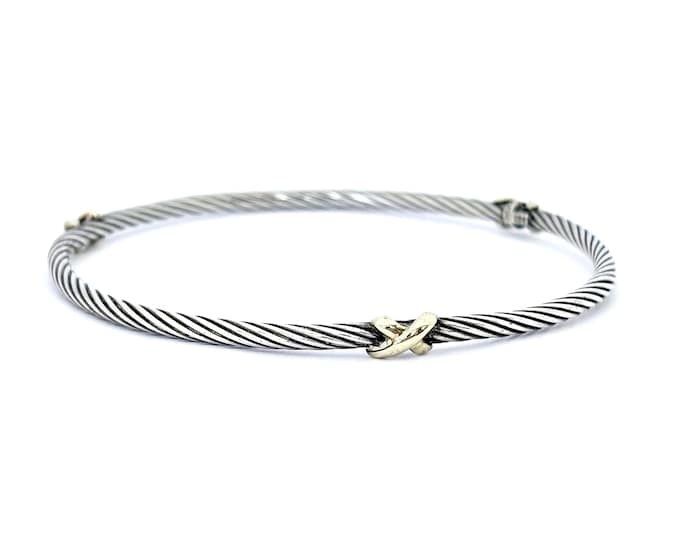 David Yurman X Station Bangle Bracelet 925 Sterling Silver 14k Gold