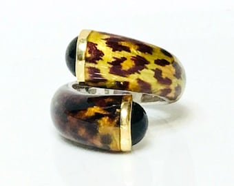 Menegatti Phillip Gabriel Animal Print Enamel Bypass Statement Ring 925 Sterling Silver 750 18k Gold Free US Shipping