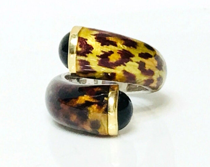 Menegatti Phillip Gabriel Animal Print Enamel Bypass Statement Ring 925 Sterling Silver 750 18k Gold Free US Shipping