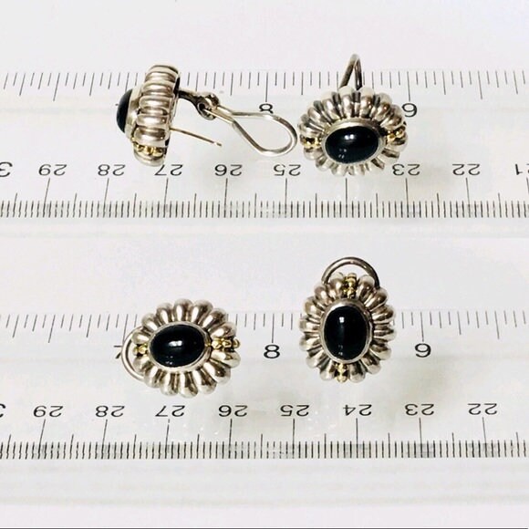 Vintage Lagos Caviar Black Onyx Earrings 925 Sterling Silver 750 18k ...