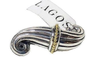 Lagos Caviar Fluted Brooch Sterling Silver 18k Gold