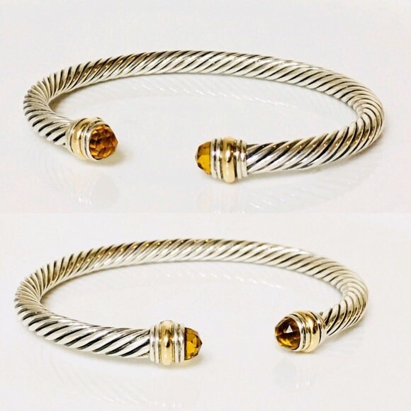 David Yurman Golden Citrine Classic Cable Cuff Bracelet 925 Sterling