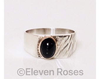 Unisex Studio Artisan Cabochon Signet Ring Mixed Metals 925 Sterling Silver 585 14k Gold Free US Shipping