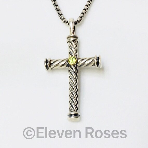 David Yurman Peridot Cable Cross Pendant Box Chain Necklace - David Yurman Cross Pendant Necklace David Yurman Peridot Cable Cross Pendant Box Chain Necklace - David Yurman Cross Pendant Necklace