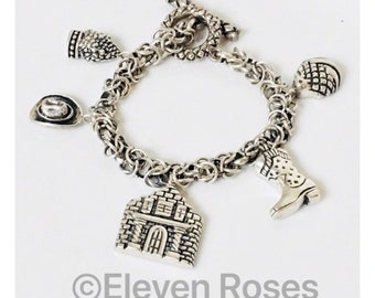 Dian Malouf Multi Charm Toggle Chain Bracelet 925 Sterling Silver Free US Shipping