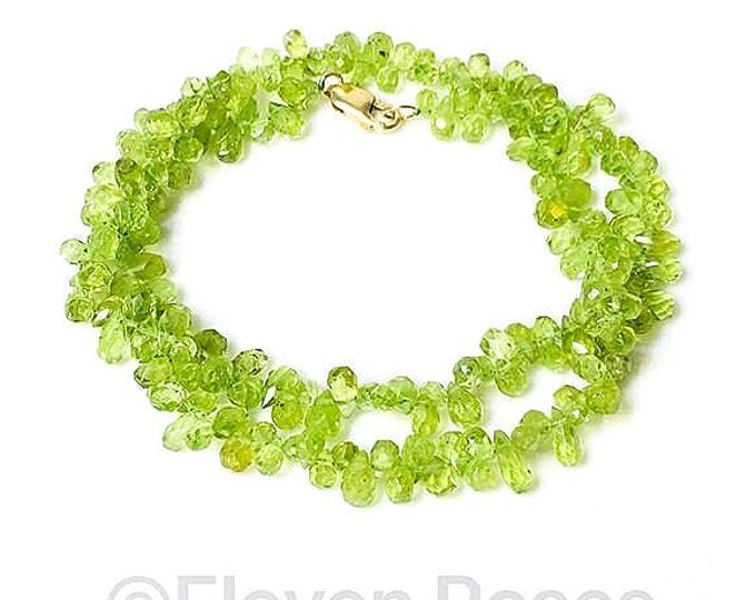 14k Gold Peridot Gemstone Briolette Strand Necklace