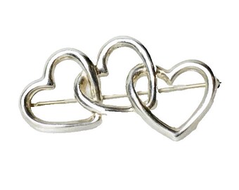 Vintage Tiffany & Co. 1984 Triple Heart Brooch 925 Sterling Silver Free US Shipping