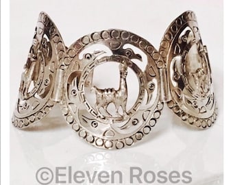 Extra Large Peruvian 925 Sterling Silver Llama Animal Panel Bracelet Peru Free US Shipping