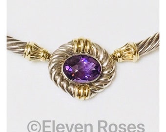 David Yurman Classic Cable Amethyst Albion Choker Necklace 925 Sterling Silver 14k Yellow Gold Free US Shipping