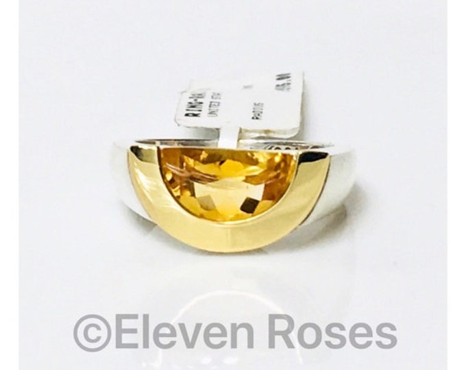 Movado Citrine Radius Ring 925 Sterling Silver & 750 18k Gold Free US Shipping