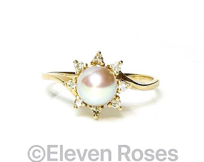 Vintage Na Hoku 585 14k Gold Pearl & Diamond Ring