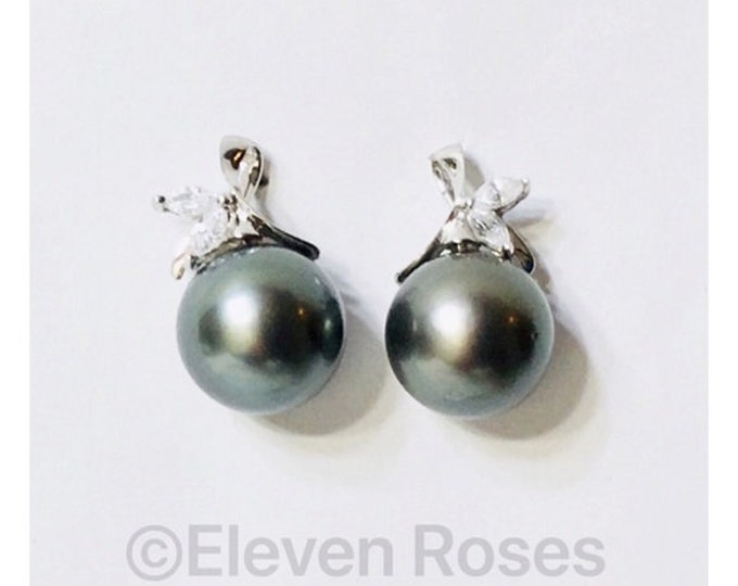 14k Gold Large Tahitian Pearl Stud Drop Earrings Free US Shipping