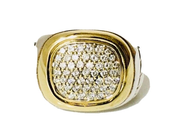 Yurman Diamond Signet Ring Classic Cable 750 18k Gold 925 Sterling Silver