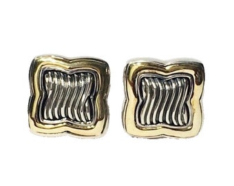 Vintage David Yurman Large Quatrefoil Earrings 925 Sterling Silver 750 18k Yellow Gold