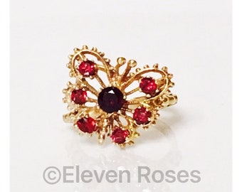 585 14k Yellow Gold Multi Garnet Gemstone Butterfly Ring Free US Shipping