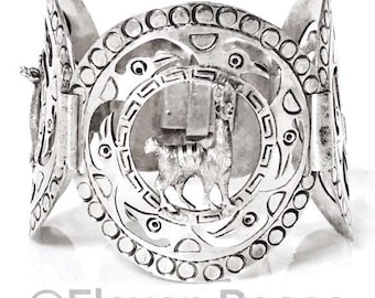 Peru 925 Sterling Silver Llama Animal Panel Statement Bracelet