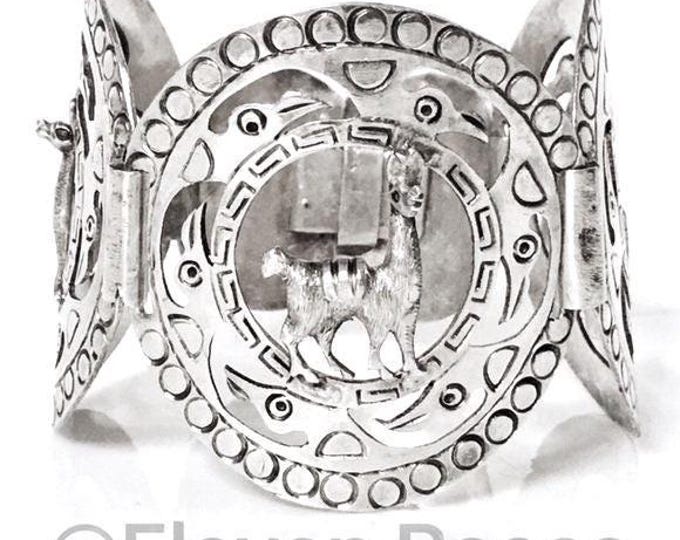 Peru 925 Sterling Silver Llama Animal Panel Statement Bracelet