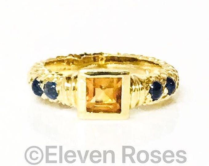 Vintage Yurman 750 18k Gold Blue Sapphire Golden Citrine Ring
