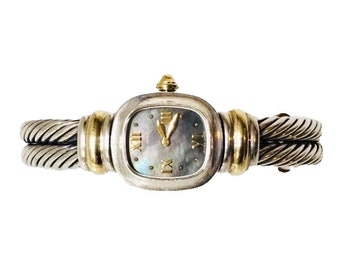 Yurman Double Cable Black Mother Of Pearl Watch DY 925 Sterling Silver 750 18k Gold