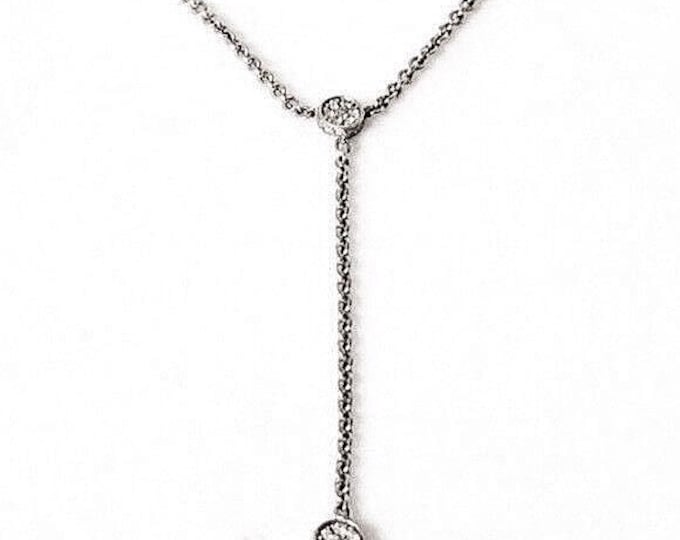 Movado Diamond Lariat Drop Necklace 925 Sterling Silver 750 18k Gold
