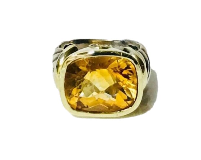 Yurman Large Citrine Noblesse Statement Ring 925 Sterling Silver & 585 14k Gold Free US Shipping