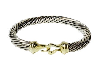 Yurman 7mm Cable Buckle Hook Bangle Bracelet DY 925 Sterling Silver 585 14k Gold