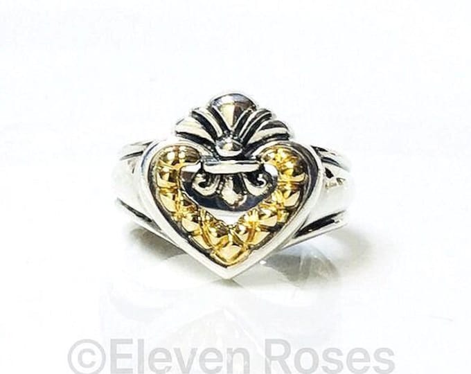 Nancy & David Fleur De Lis Heart Ring Sterling Silver 14k Gold