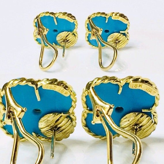 Vintage MAZ 750 18k Gold Turquoise Diamond Clover… - image 6
