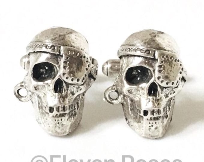 Custom Pirate Skull Cufflinks Cuff Links 925 Sterling Silver