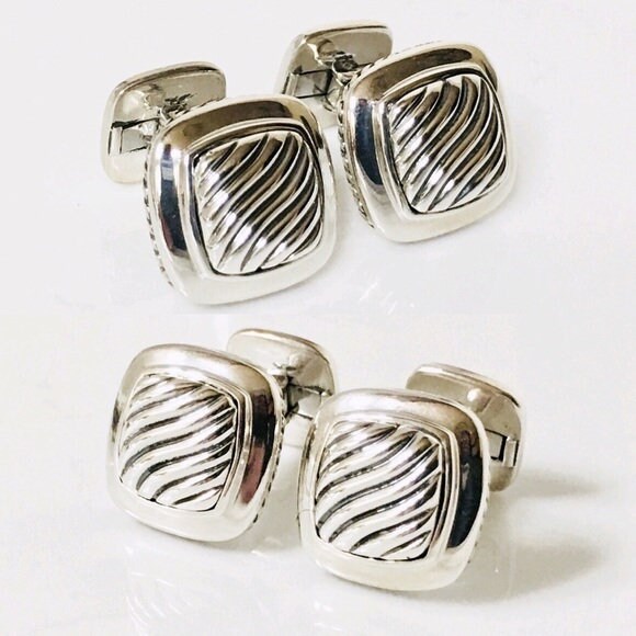 David Yurman Classic Cable Cufflinks Cuff Links DY 925 Sterling Silver