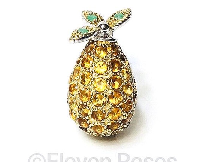 Large Citrine Emerald Pineapple Fruit Cocktail Ring 925 Sterling Silver