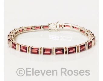 Vintage Garnet Tennis Bracelet 925 Sterling Silver Free US Shipping