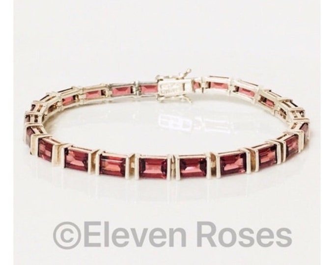 Vintage Garnet Tennis Bracelet 925 Sterling Silver Free US Shipping