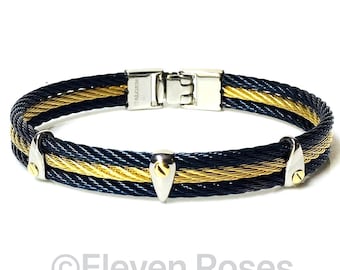 Italgem 18k Gold Blue Steel Cable Bangle Bracelet