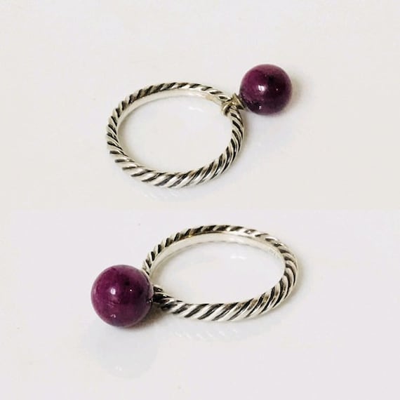 Yurman Ruby Ball Dangle Cable Ring 925 Sterling S… - image 2