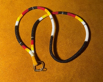 Sunburst - NATIVE BEADED LANYARD - black, white, grey, red, orange, yellow