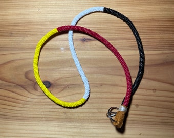 Medicine Wheel - NATIVE BEADED LANYARD - red, white, black, yellow. Mind, body, spirit, emotion.