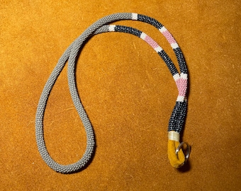 Mermaid - NATIVE BEADED LANYARD - Grey, navy, rose, pearl