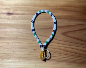 Canuck - NATIVE BEADED KEYCHAIN - white, blue, green, silver