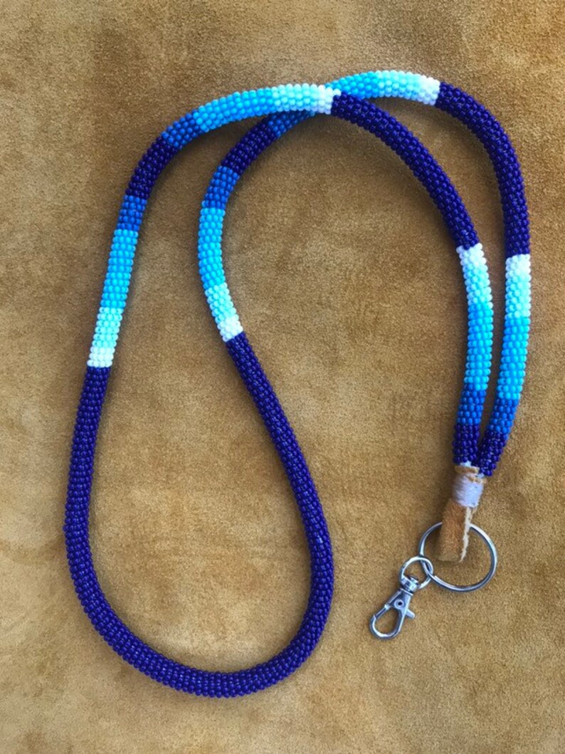Blue NATIVE BEADED LANYARD Gift Idea Elegant Key holder Etsy