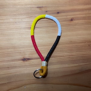 Medicine Wheel - NATIVE BEADED KEYCHAIN - Red, white, black, yellow