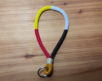 Medicine Wheel - NATIVE BEADED KEYCHAIN - Red, white, black, yellow