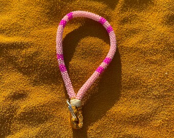 Pink- NATIVE BEADED KEYCHAIN - dark pink, light pink