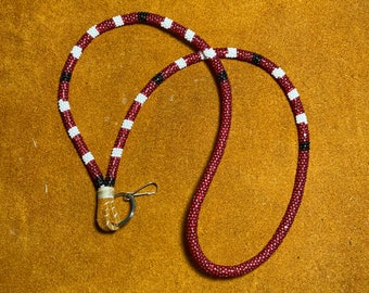 MMIW  - NATIVE beaded LANYARD - red, white, black