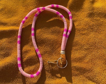 Pink- NATIVE BEADED lanyard - light pink, dark pink