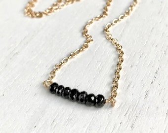 Black Spinel Bar Necklace, Black Gemstone Layering Necklace, Gift for Her, Minimalist Gemstone Necklace, LN362