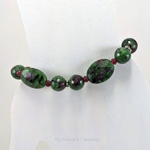 Ruby Zoisite Bracelet, Green Stone Jewelry, Earthy Bracelet, July Birthstone, Boho Jewelry, Red Green Bracelet DB72