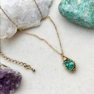 Turquoise and Gold Necklace,Simple Turquoise Necklace,Turquoise Layering Necklace,Turquoise Nugget Necklace,OOAK,Minimalist,Boho, LN363