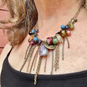 Boho Statement Necklace, Brass Chains, Mixed Beads, One of a Kind Necklace, LN380